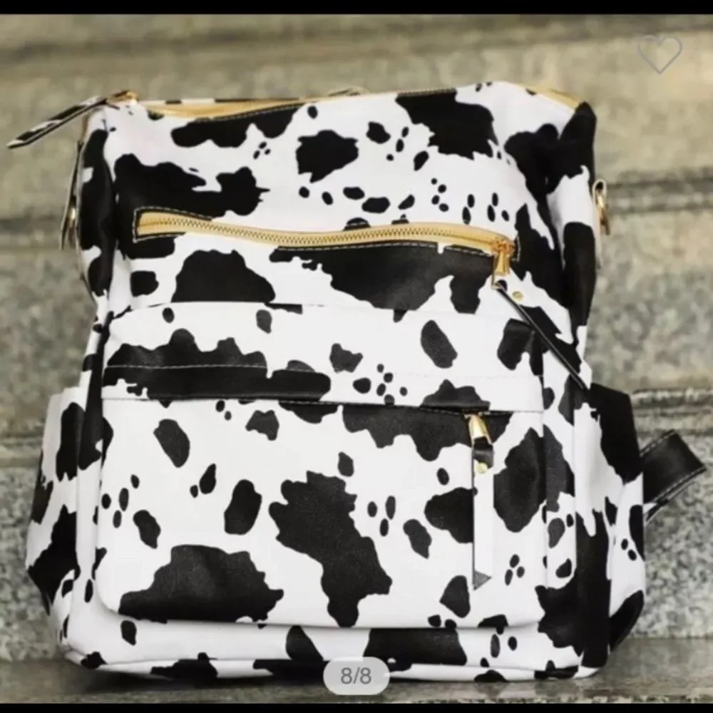 Cow Print Backpack Black and‎ White Restocked